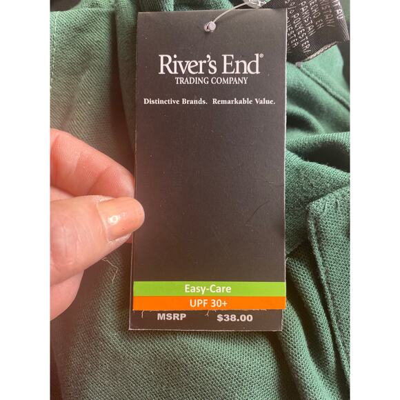 River's End Size S Classic Polo Shirt Solid Green UPF Sun Protection Golf NWT - Picture 4 of 5